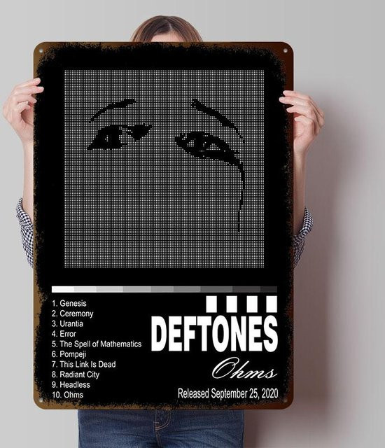 Personalisierbares Deftones Ohms Album Cover Blechposter in Schwarz, Retro Vintage Metallschild für deine Wanddekoration, Breite: 30 cm, Höhe: 40 cm - Bild 1