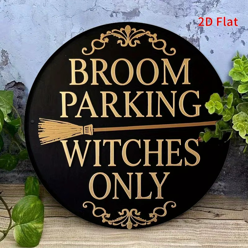 Rundes Eisenschild Potdemiel mit Halloween-Motiv Nur Badezimmerparken, nur Hexen, Durchmesser: 20,32 cm, Schwarz - Bild 4