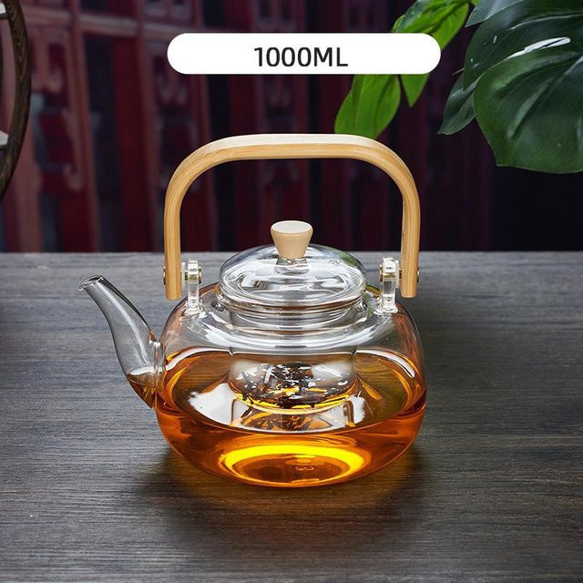 Bestbags Teekanne aus Borosilikatglas mit Filter und Holzgriff, transparent, 1000/1200 ml - Bild 1