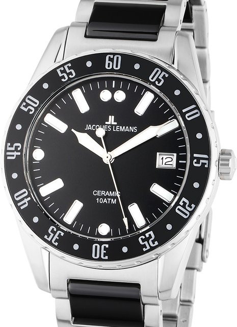 Jacques Lemans Herrenuhr, Quarz, Edelstahl, Schwarz, 42 mm, 10 ATM - Bild 1