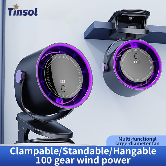 TINSOL Tragbarer Clip-Ventilator in Lila, Wiederaufladbarer USB-Tischventilator mit starkem Wind und leisem Betrieb - Bild 1