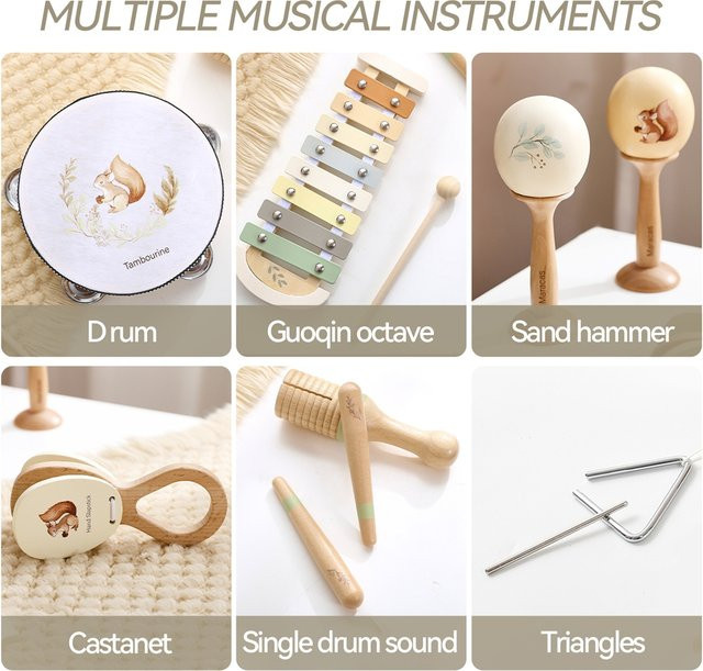 let's make Musikinstrumente Montessori, Trommel, Xylophon, Holz, ab 0 Jahre - Bild 1