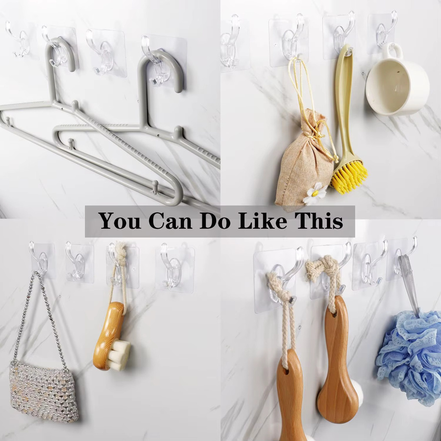 20er-Pack selbstklebende Wandhaken aus Kunststoff in Transparent für Küche und Badezimmer - Bild 2