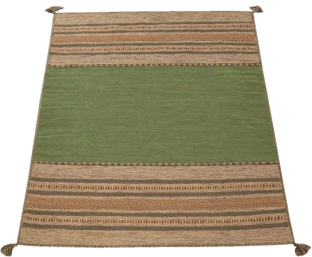 Handwebteppich Kilian grün Boho-Stil aus Baumwolle, B/T: 200 x 290 cm - Bild 1