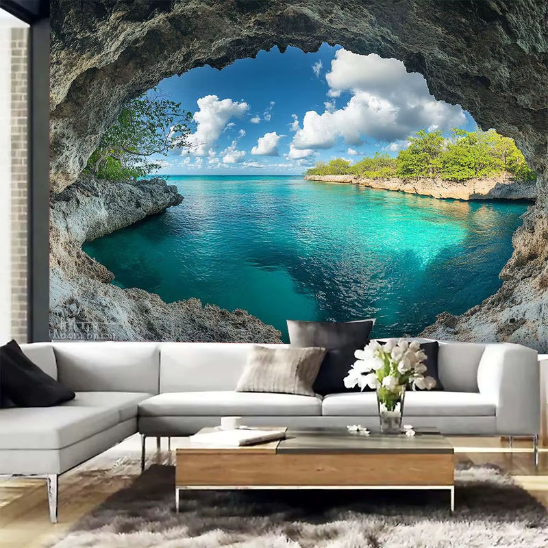 VIKAMA Wandteppich mit maritimem Strandmotiv in Blau, rechteckige Textil-Wandkunst für dein Wohnzimmer oder Schlafzimmer - Bild 4