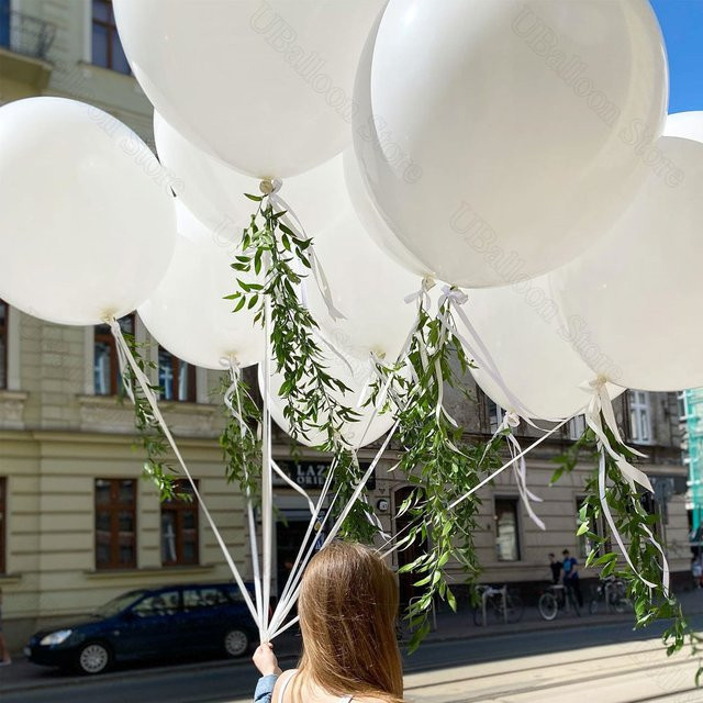 Weiße Latexballons für Geburtstag, Hochzeit und Party, Set mit 5 oder 10 Stück, Durchmesser: 45,7 cm und 91,4 cm - Bild 1