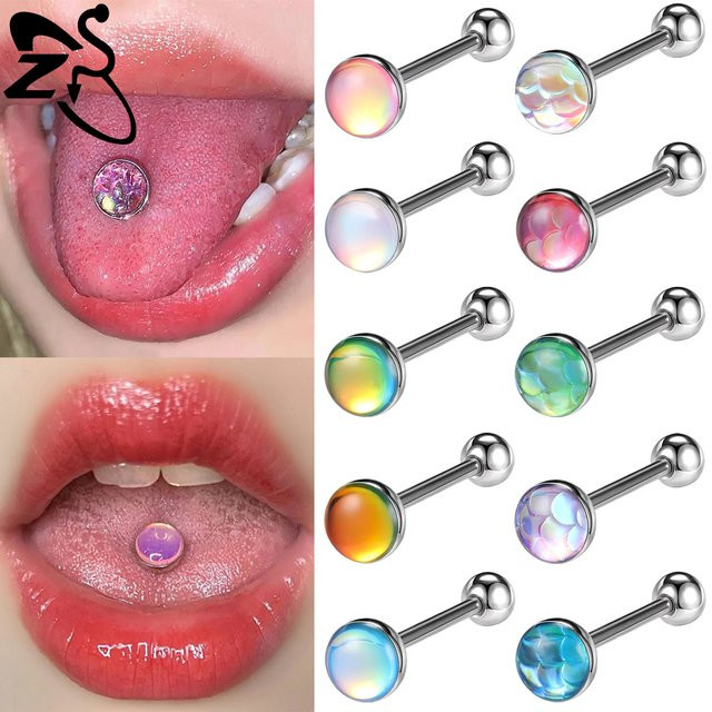 ZS Zungenpiercing Edelstahl, bunt, Fischschuppenform, 7 mm, Unisex - Bild 1