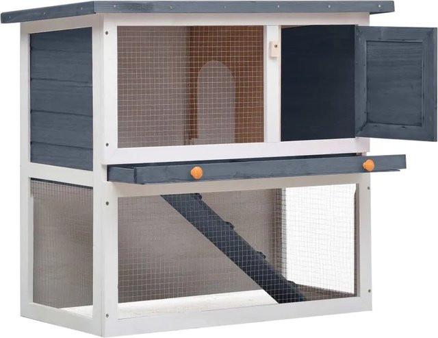 vidaXL Kaninchenstall aus Holz in Grau mit 1 Tür und Drahtgitter, B/T/H: 80 x 45 x 45 cm - Bild 1