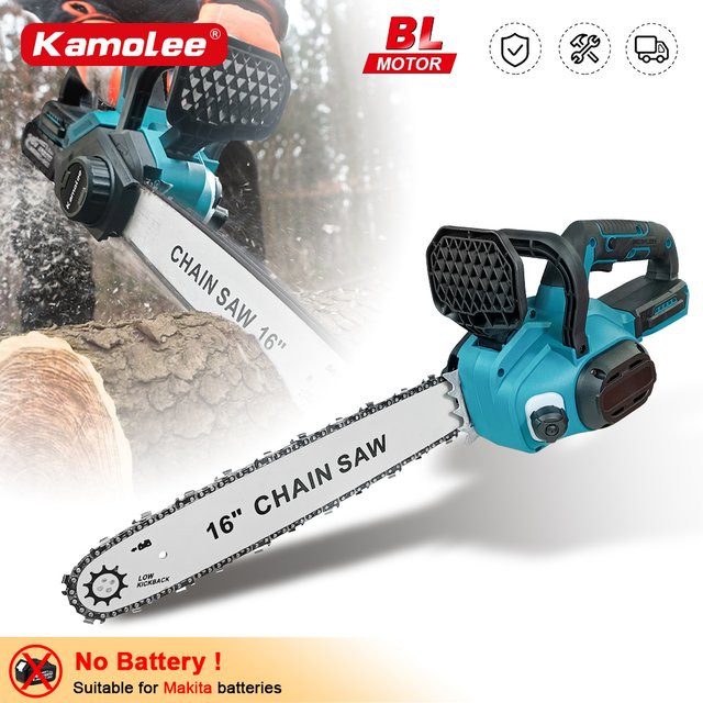 Kamolee Bürstenlose elektrische Kettensäge 16 Zoll mit automatischer Ölung in Blau, kompatibel mit Makita 18 V Akku - Bild 1