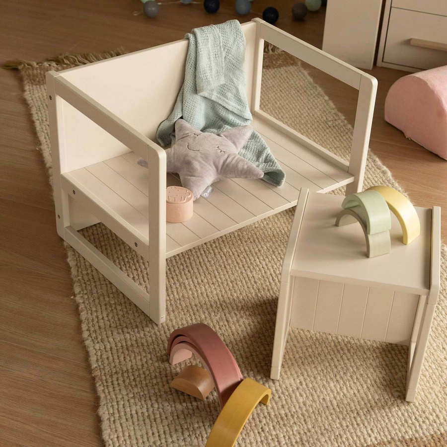 Roba Sitzbank und Tisch Set aus Holz in Beige und Weiß für das Kinderzimmer im Landhausstil - Bild 2