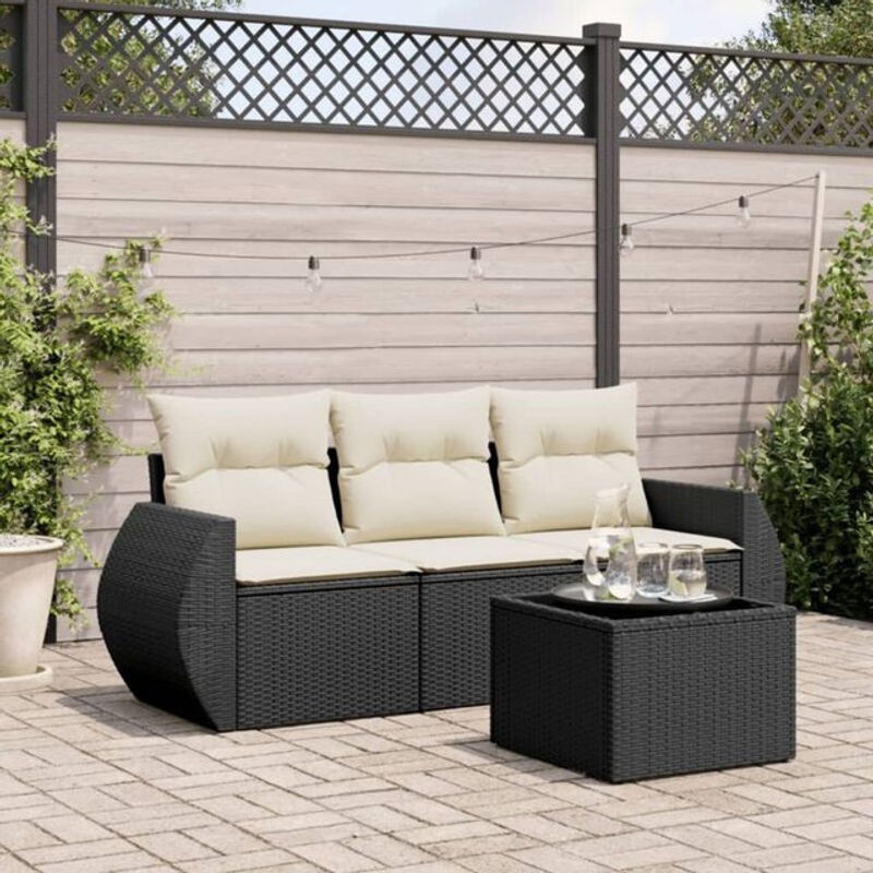 4-tlg. moderne Garten-Sofagarnitur aus Poly-Rattan mit Kissen in Schwarz von vidaxl - Bild 1