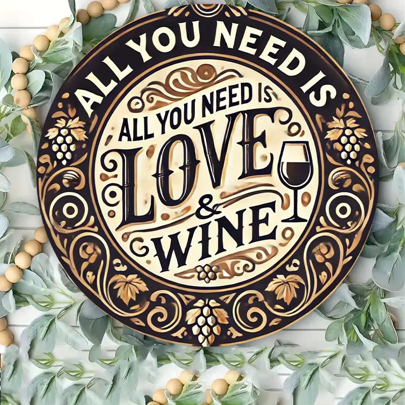 Rundes Metallschild Potdemiel All You Need Is Love & Wine im Vintage-Stil Durchmesser: 20 cm - Bild 3
