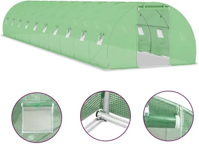 vidaXL Gewächshaus aus verzinktem Stahl und PE-Netzgewebe in Grün, B/T/H: 15 x 3 x 2 m - Bild 1