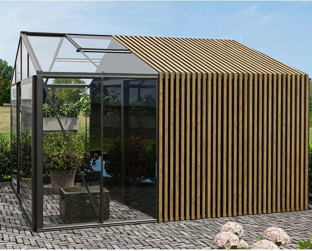 Bloomcabin Gewächshaus Klassik Accoya-Fusion GHCLSAF4 mit integriertem Stauraum, Sicherheitsglas und Belüftungssystem, Schwarz/Braun - Bild 1