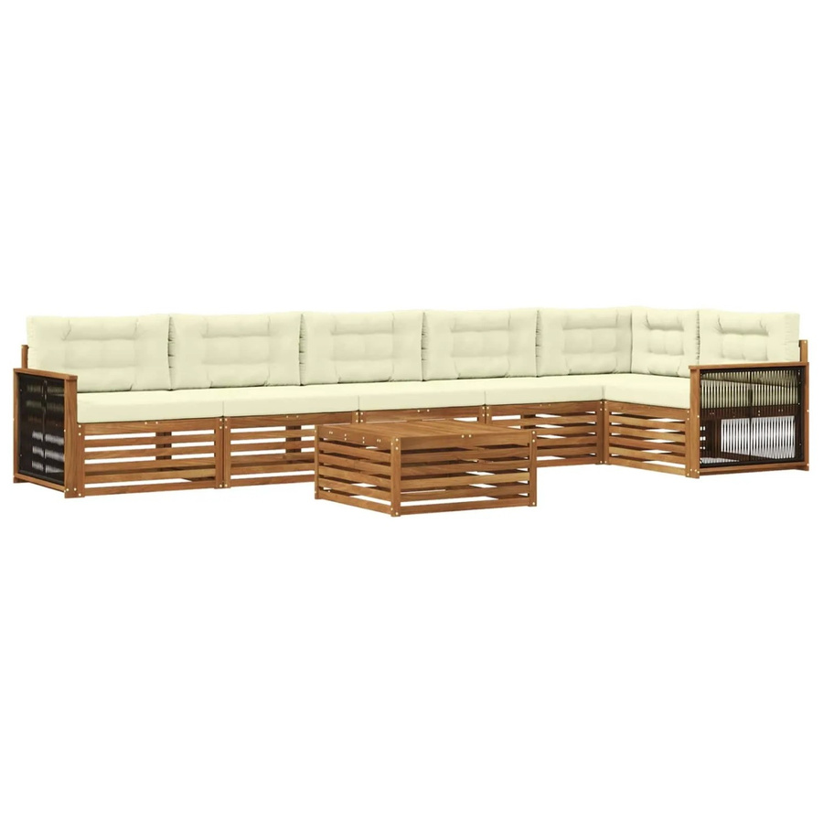 vidaXL Outdoor-Sofagarnitur L-Form aus Akazienholz mit 7 Kissen in Beige und Natur - Bild 2