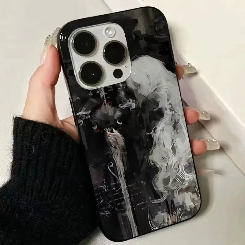 Handyhülle mit mittelalterlicher künstlerischer Malerei Hexe mit weißem Haar für iPhone 11 bis iPhone 16 Pro Max in Weiß und Multicolour - Bild 4