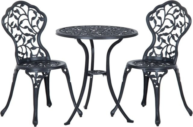 Furnicato Bistroset für 2 Personen aus Aluminiumguss in Schwarz mit Tisch und 2 Stühlen für Garten, Terrasse und Außenbereich, Tisch B: 60 cm, T: 60 cm, H: 76 cm, Stühle H: 86 cm - Bild 1