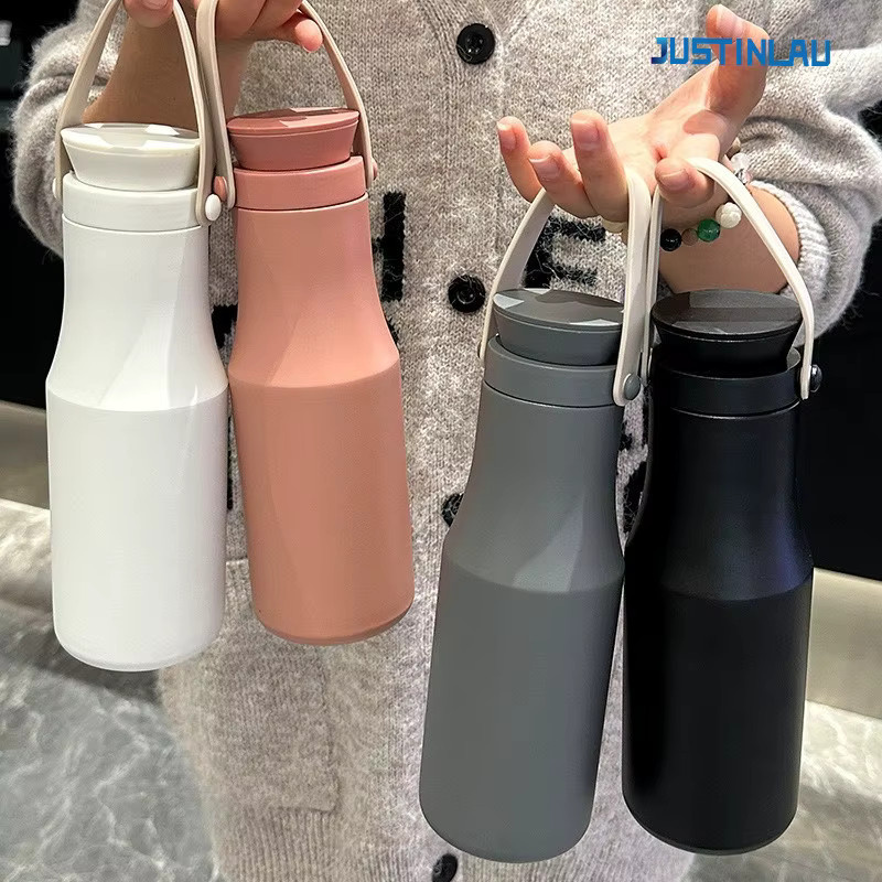 JUSTINLAU Isolierflasche aus Edelstahl 304 in Weiß, tragbarer Thermobecher im Ins-Stil für Outdoor und Auto, 22,5 l - Bild 2