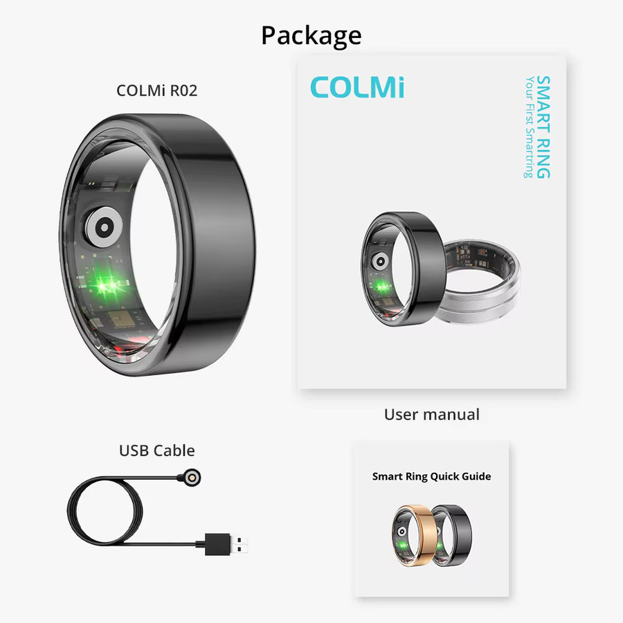 COLMI R02 Smart Ring mit Titanstahlgehäuse in Schwarz oder Gold für Gesundheitsüberwachung und Multisportmodi, IP68 und 3ATM wasserdicht, Unisex - Bild 3