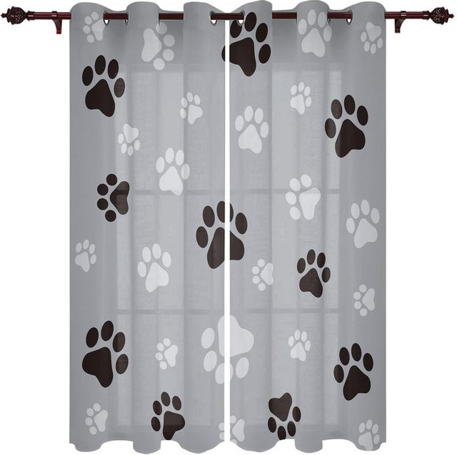 Dekorative Vorhänge mit Hunde Pfotenabdruck von Super Six in Grau, B: 135 cm, H: 60 cm - Bild 1