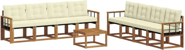 vidaXL Outdoor-Sofagarnitur 9-teilig aus Akazienholz mit Textilene und Kissen in Natur und Creme - Bild 1