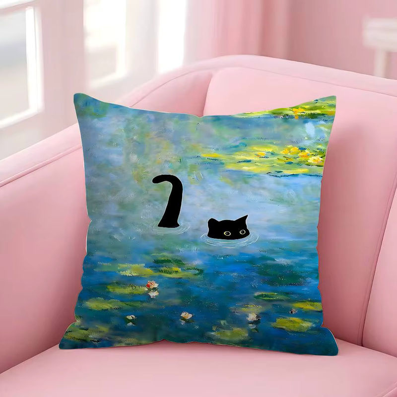 BEAST KINGDOM Kissenbezug mit schwarzer Katze und floralem Design, Mehrfarbig, B/H: 40 x 40 cm - Bild 3