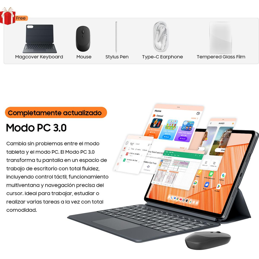 Blackview MEGA 12 5G Tablet mit 12,2 Zoll 120Hz Display, 12GB RAM, 256GB ROM, Android 16, Set mit Tastatur, Grau - Bild 5