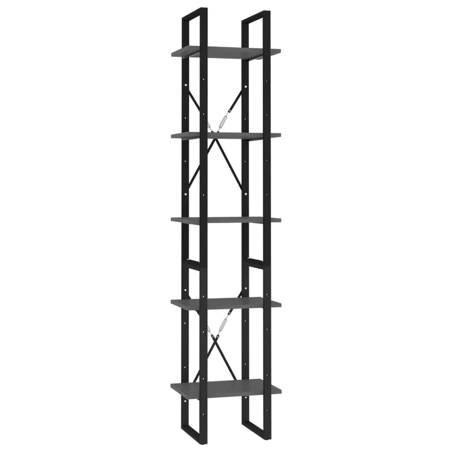 vidaXL Bücherregal im Industrial Design aus Metall und MDF, Grau, B/T/H: 40 x 30 x 175 cm - Bild 2