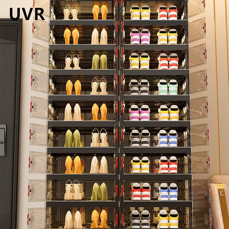 UVR Schuhregal Organizer aus Kunststoff in Schwarz, mehrschichtige Schuhaufbewahrungsbox für das Wohnzimmer - Bild 2
