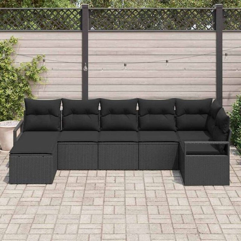 vidaxl Garten-Sofa-Set aus Poly-Rattan in Schwarz, 7-teiliges modernes Loungemöbel-Set - Bild 1
