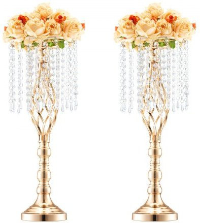 VEVOR 2er-Set Kristall-Blumenständer für Hochzeiten aus Kohlenstoffstahl, Farbe: French Gold, Höhe: 55 cm - Bild 1