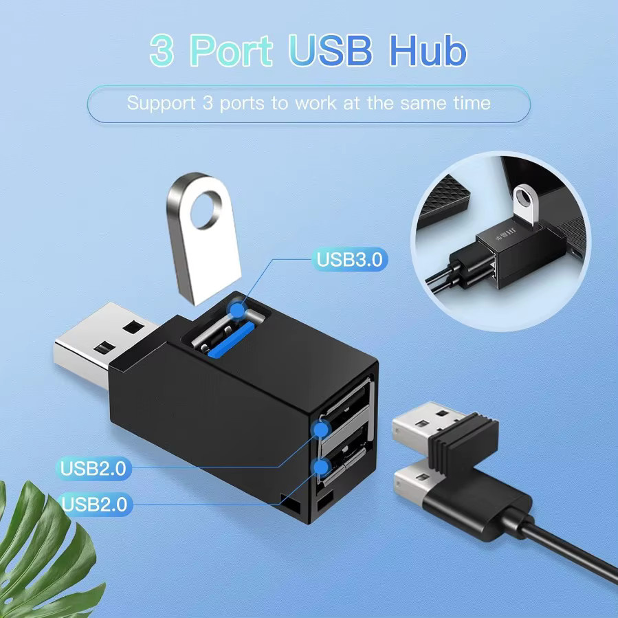 LccKaa USB 3.0 Hub Adapter mit 1 bis 3 Ports als High Speed Mini Splitter für PC und Laptop in Schwarz oder Weiß - Bild 4