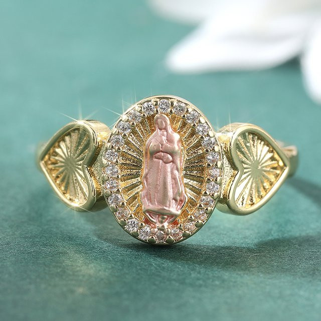 YoYo Ring, goldfarben, Bicolor, Jungfrau-Maria-Herzmuster, Damen - Bild 1