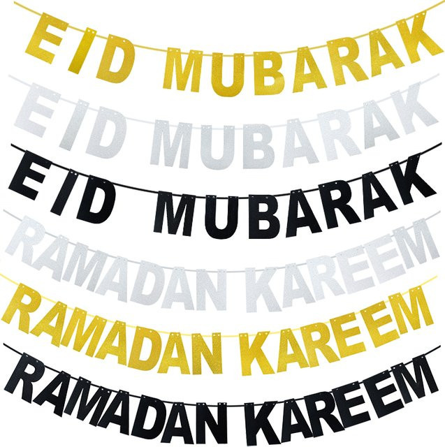 YONGSNOW Eid Mubarak Banner Girlande in Gold und Silber für Ramadan Kareem Dekorationen - Bild 1