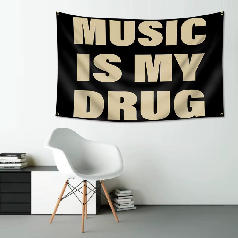VIKAMA Music Faith Golden Slogan Wandteppich in Gold und Schwarz als moderne Textil-Wanddekoration - Bild 3