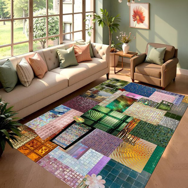 Moderner Teppich im Nordic Stil mit Mosaik Glas Muster für Wohnzimmer und Schlafzimmer - Bild 1
