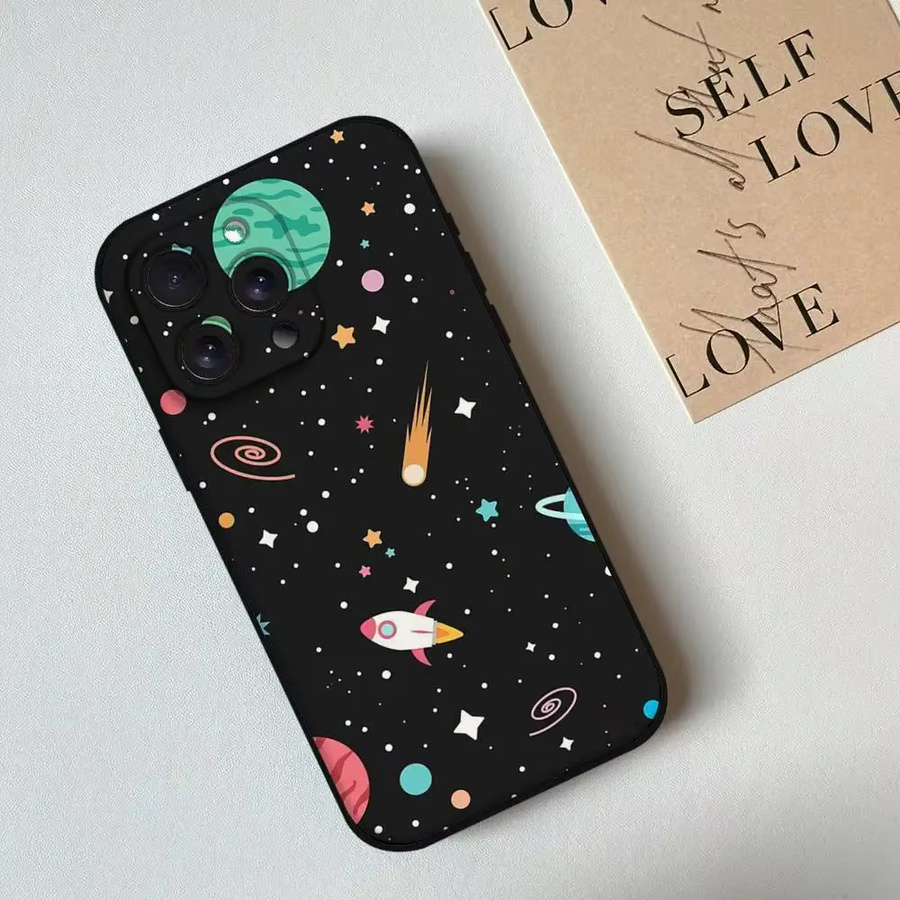 Schwarze Silikon Handyhülle mit Cartoon-Planeten-Design für iPhone Modelle (iPhone 17 bis iPhone 7/8) - Bild 3