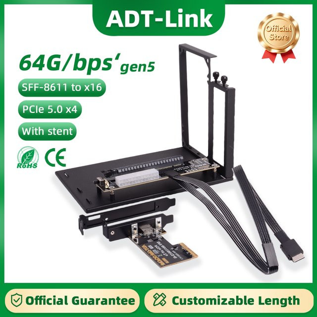 ADT-Link PCIe 5.0 x4 OCuLink eGPU-Dockingstation für externe Grafikkarten, Schwarz - Bild 1