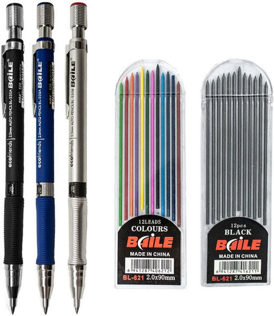 Hochwertiger Druckbleistift mit 2,0 mm Mine in Schwarz und Multicolour für Zeichnungen und zum Studieren - Bild 1