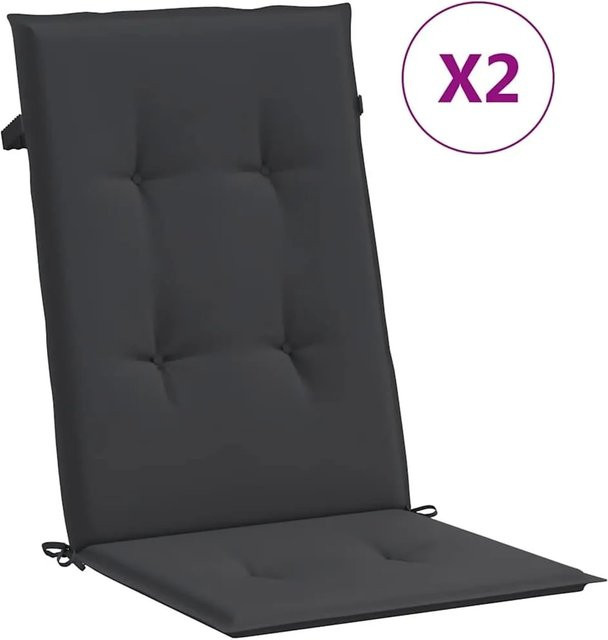vidaXL Gartenstuhlauflagen für Hochlehner, 2er-Set, Schwarz, B/T/H: 120 x 50 x 3 cm, wasserabweisend und UV-beständig - Bild 1