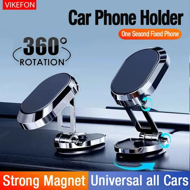VIKEFON Magnetische Auto-Handyhalterung mit 1080 Grad Rotation, faltbare Universal Luftvent-Halterung für iPhone und Samsung in Silber - Bild 1