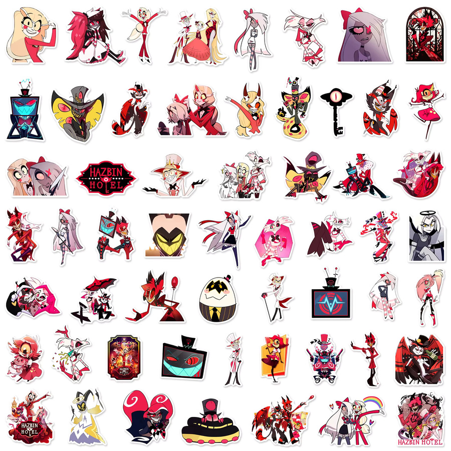 56-teiliges Anime Hazbin Hotel Sticker-Set, wasserfeste Graffiti-Aufkleber in Multicolour für Helm, Fahrrad und Notizbuch - Bild 4