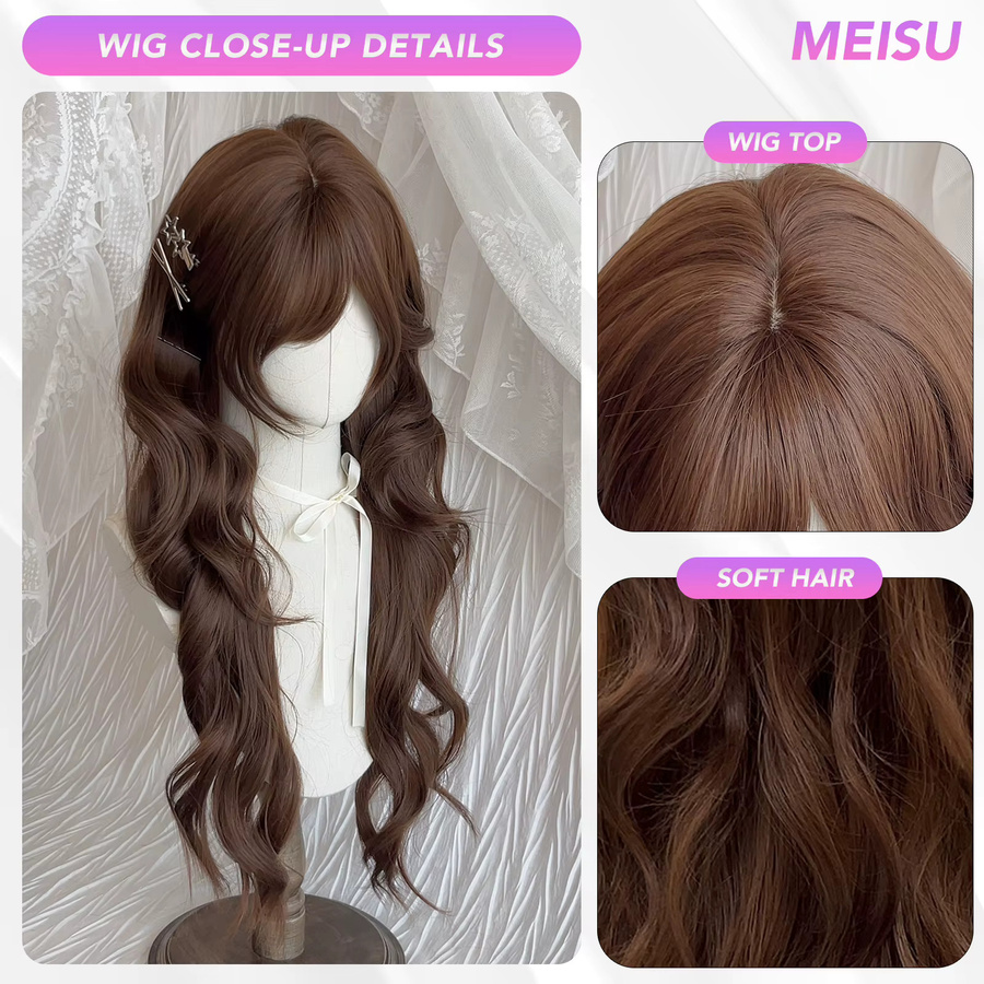 MEISU Perücke, 30 Zoll, lang, gewellt, braun, Kunstfaser, Damen - Bild 4