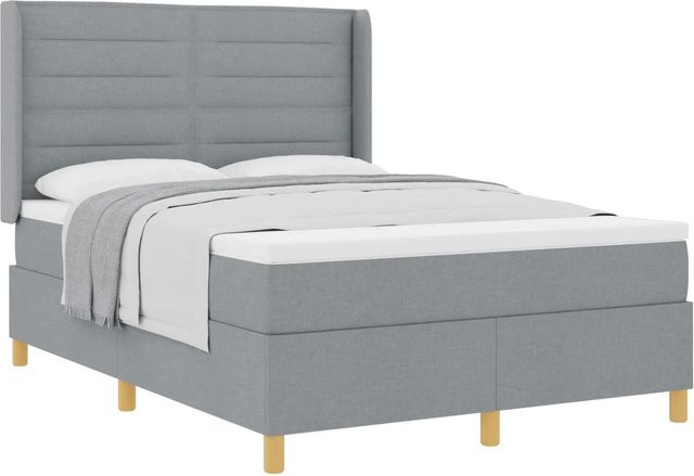 vidaXL Boxspringbett mit Matratze in Hellgrau, modernes Design mit Taschenfederkern, B/T/H: 160 x 200 x 163 cm - Bild 1