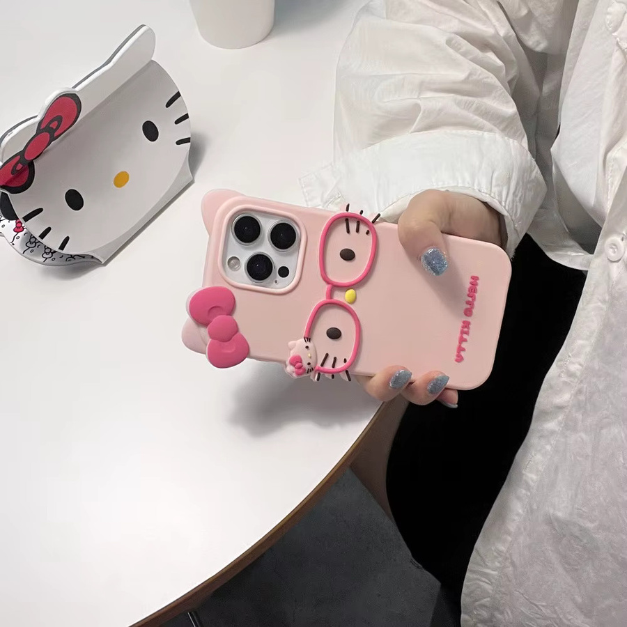 Sanrio Hello Kitty Handyhülle mit 3D-Cartoon-Schleifen aus weichem Silikon für iPhone 17 bis iPhone 11 Pro Max - Bild 5