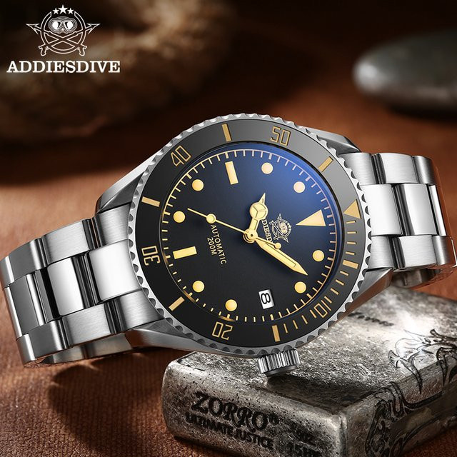 ADDIESDIVE Armbanduhr Automatik, Edelstahl, schwarz, Herren - Bild 1