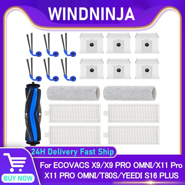 Ecovacs Ersatzteil-Set mit Hauptbürste, Seitenbürste, Staubbeutel und Rollmopp-Filter für X11 Pro, X11 PRO OMNI, X9 PRO OMNI, T80S und YEEDI S16 PLUS Roboterstaubsauger - Bild 1