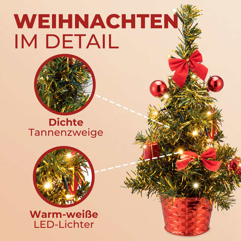 CASARIA Weihnachtsbaum künstlich konisch in Rot und Grün mit elektrischer Lichterkette und Timer, Höhe: 36 cm - Bild 3