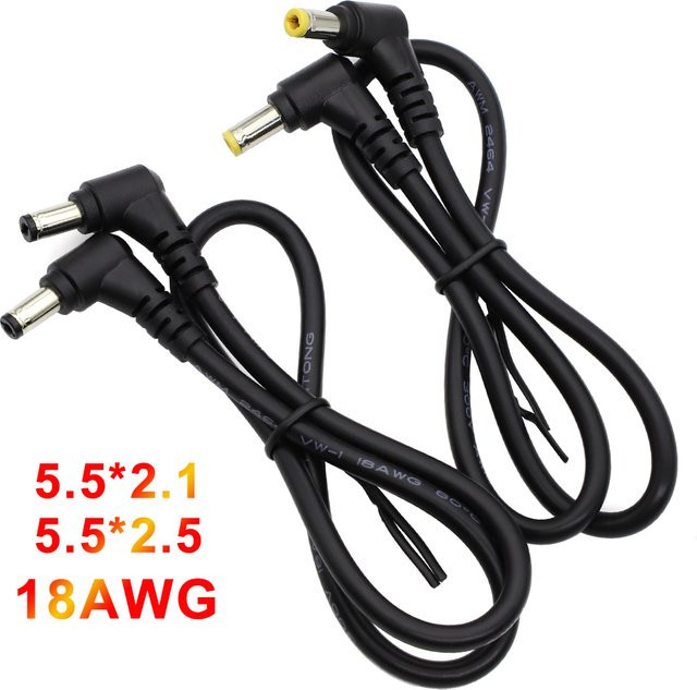 JCD DC-Stromstecker Kabelverbinder 90 Grad Winkeltyp 18AWG Stecker-zu-Stecker Stromverlängerungskabel Schwarz 5,5x2,5mm / 5,5x2,1mm 12V 10A - Bild 1