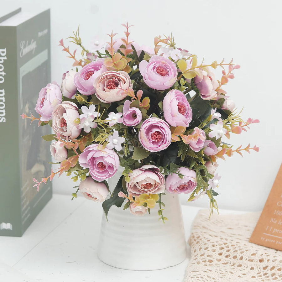 2er-Set Künstliche Pfingstrosen und Tee-Rosen von Kahaul in Weiß und Pink aus Textil für Hochzeit, Party und Dekoration - Bild 1